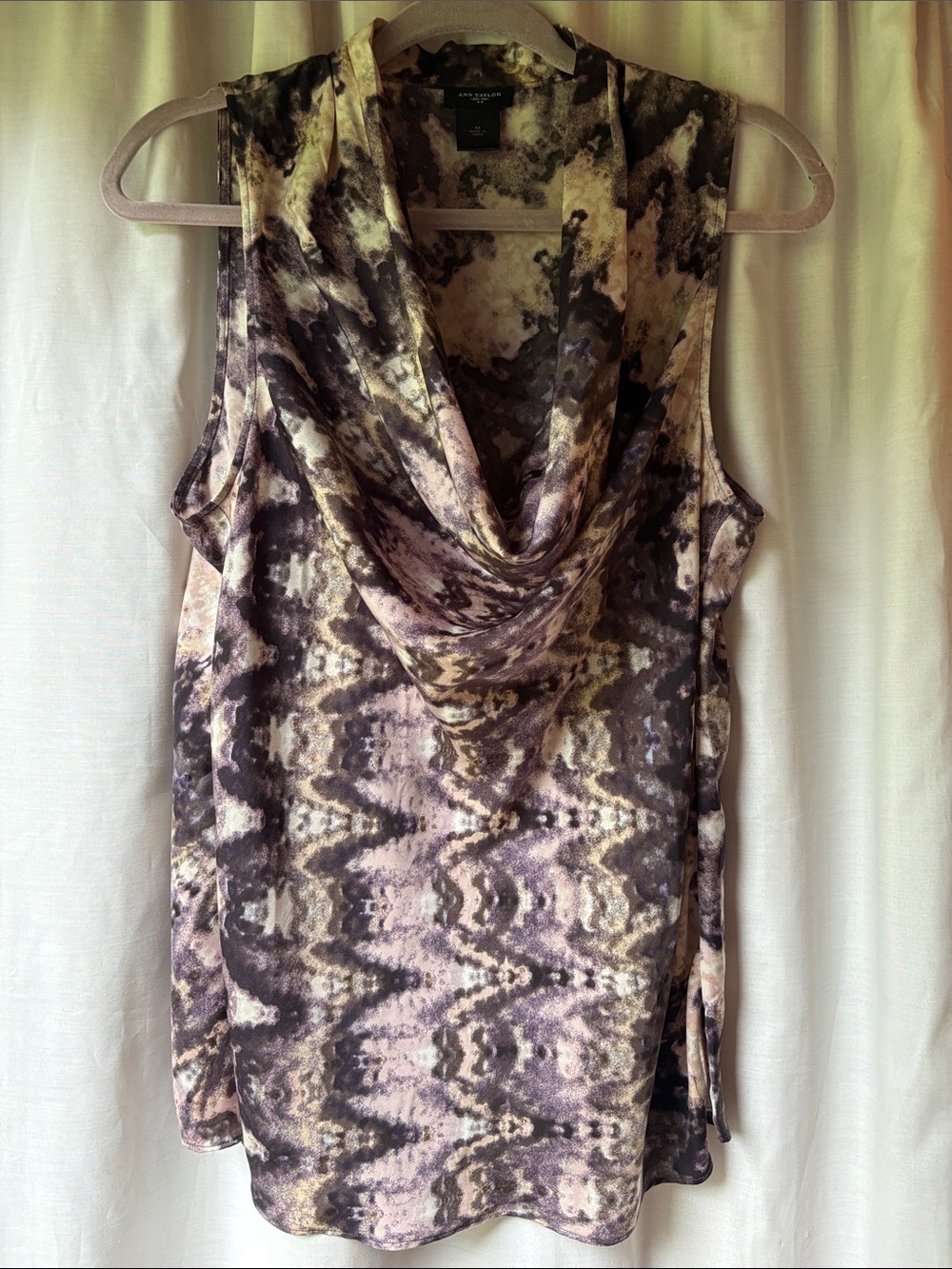 Ann Taylor Purple and Cream Abstract Print Blouse